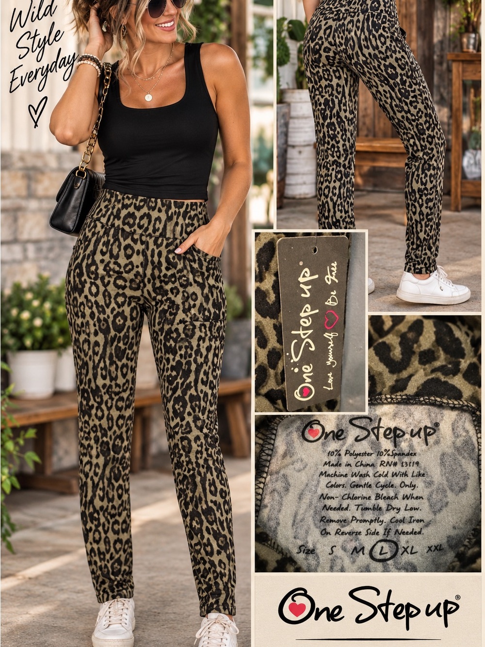 One Step Ahead Olive Leopard Print Skinny Leggings